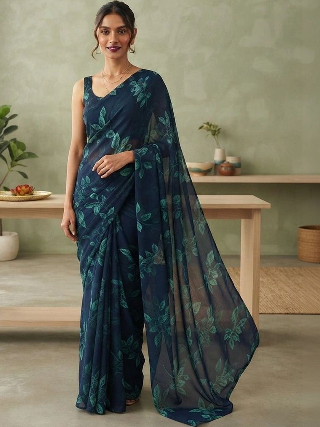 RegalDrapes Floral Poly Georgette Saree