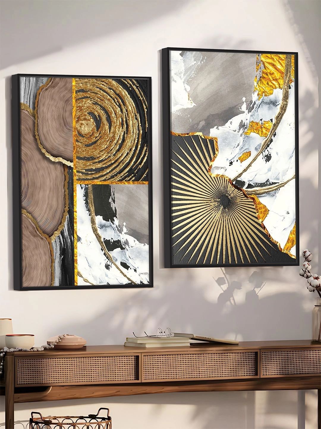 Art Street 2 Pieces Abstract Tree Framed Canvas Wall Art Painting 23x35 In