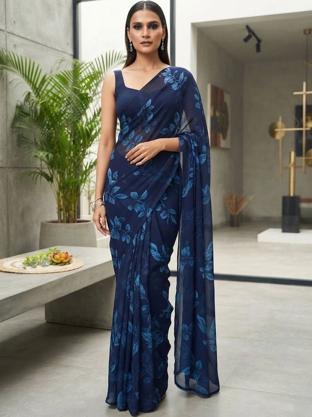 RegalDrapes Floral Poly Georgette Saree