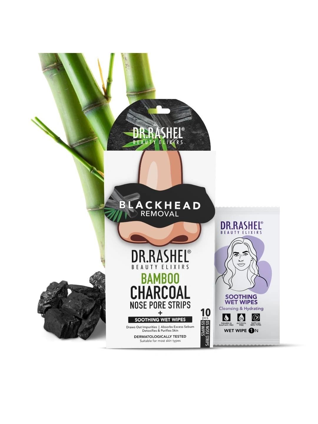 DR.RASHEL Bamboo Charcoal Nose Pore Strips 10pcs for Blackhead Removal & Deep Pore Care
