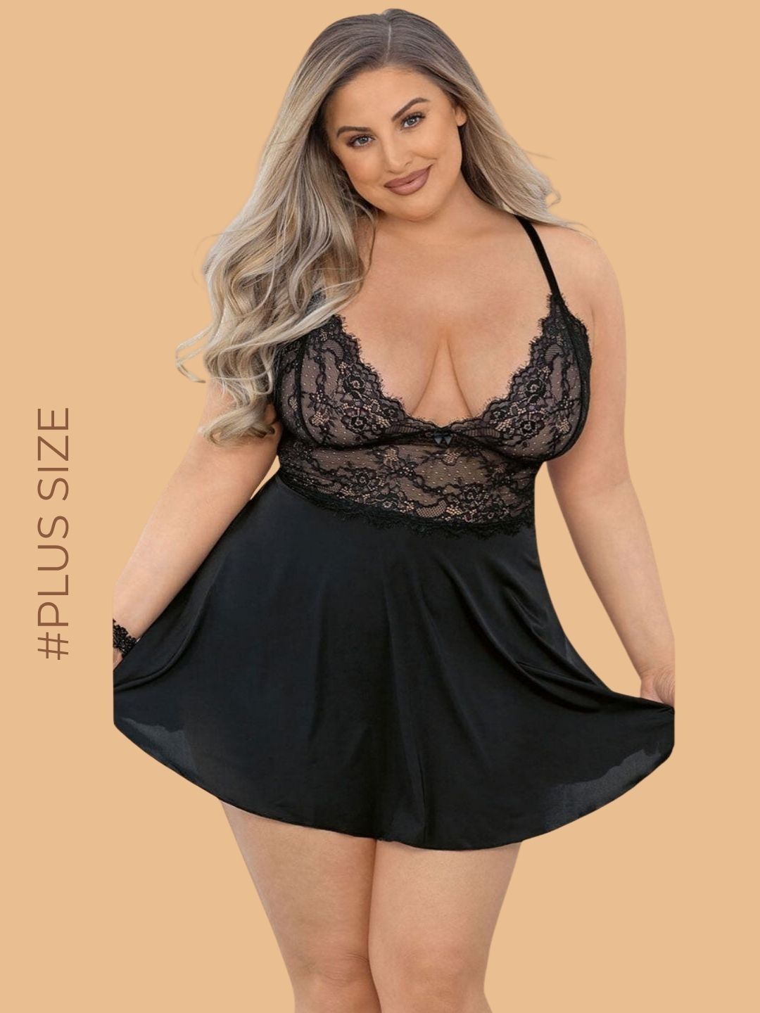 ZERJAMA Halter Neck Sheer Lace Plus Size Baby Doll