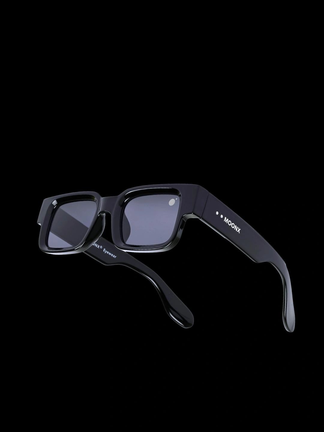 MoonX Unisex Black Lens & Black Rectangle Sunglasses with