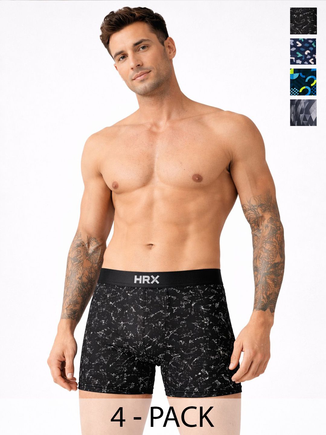 HRX by Hrithik Roshan Pack of 4 Cotton Blend Assorted Printed Trunks