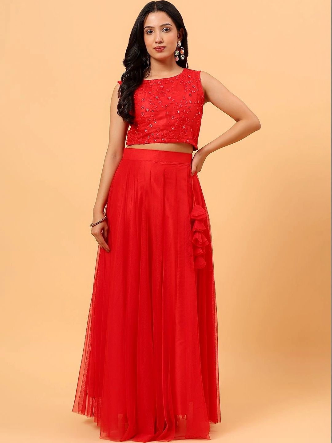 Frolic Rolic Embroidered Net Blouse & Net Skirt Set