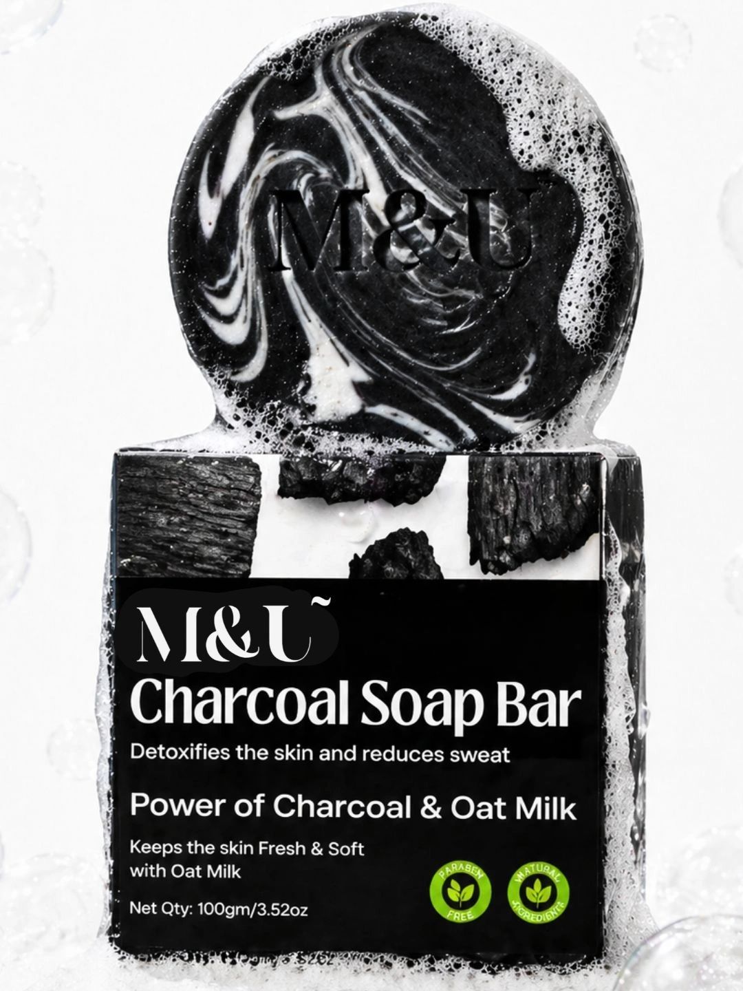 M&U Charcoal Soap With Oat Milk - 100 g