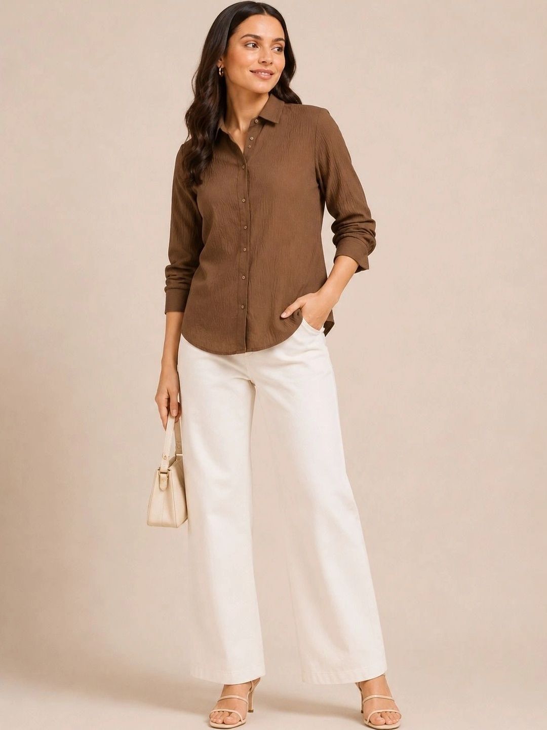 ROSEMELON Women Straight Tailored Fit Semi Sheer Casual Shirt