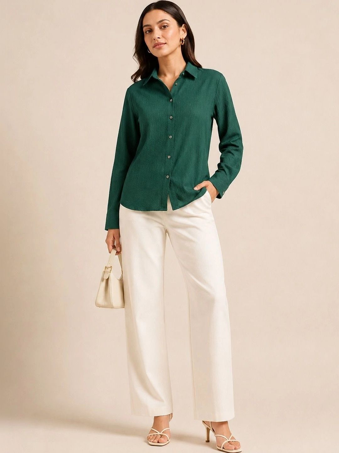 ROSEMELON Women Straight Tailored Fit Semi Sheer Casual Shirt