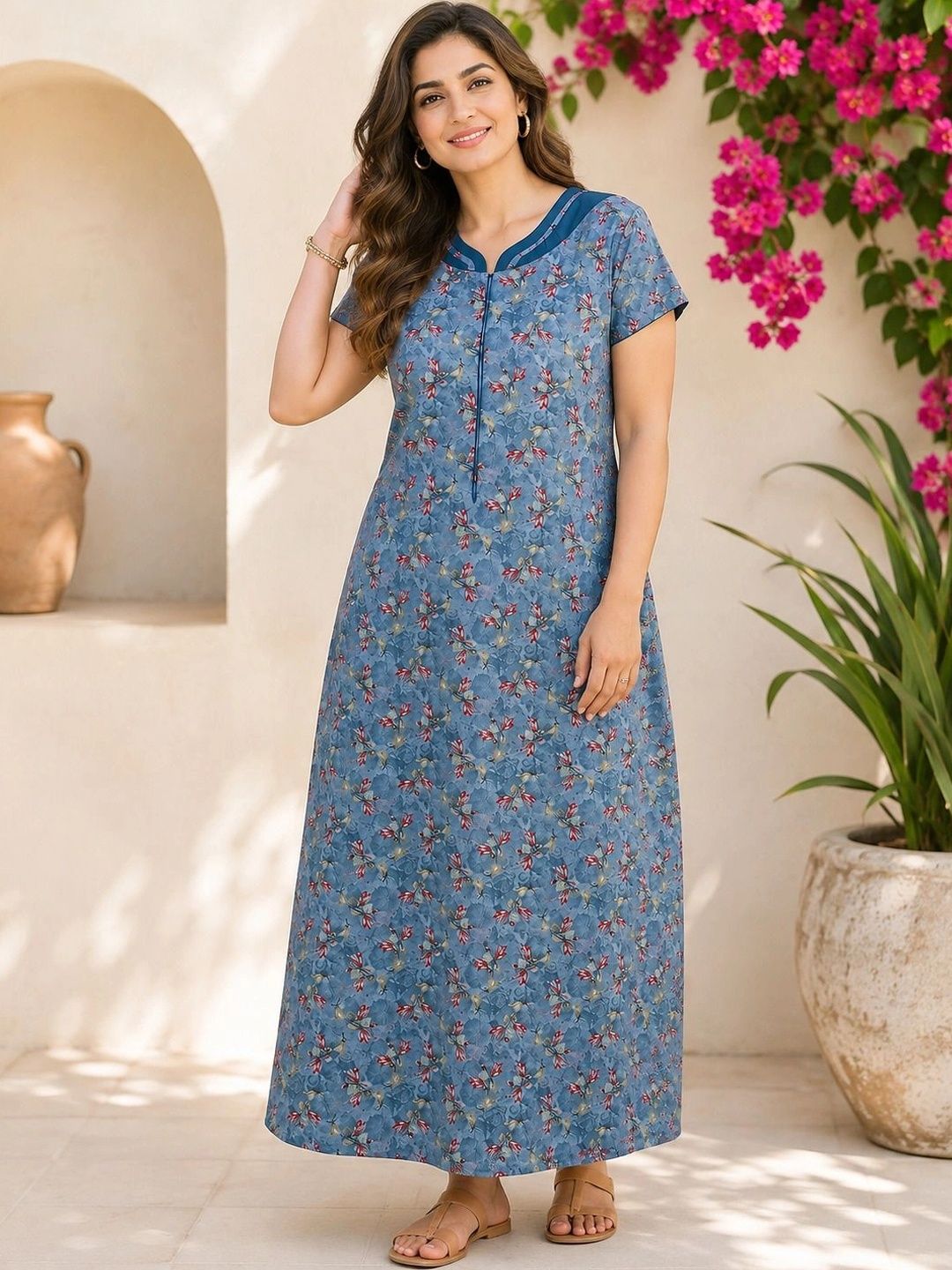 QUIRA Floral Printed Maxi Nightdress
