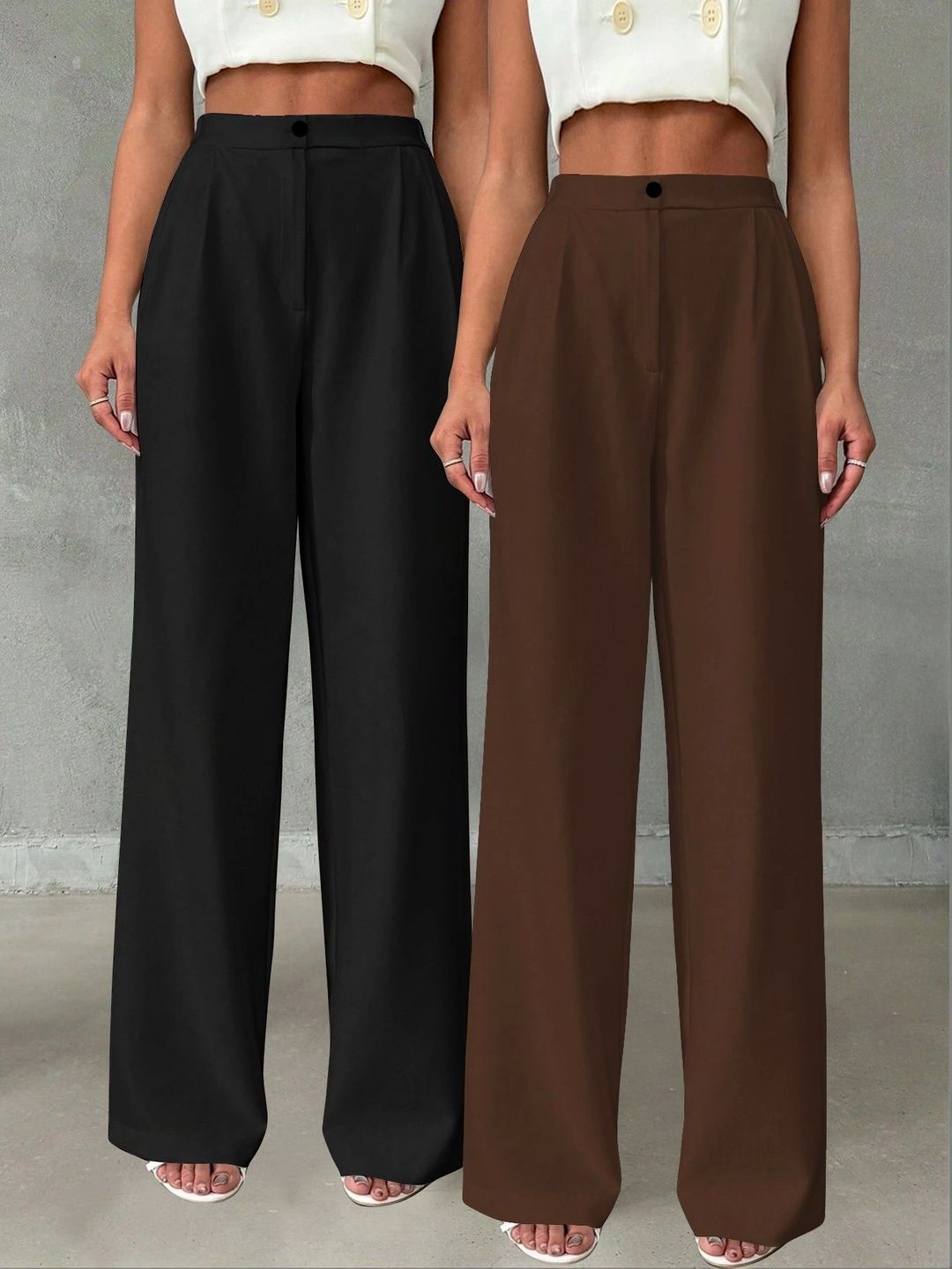 Mast & Harbour Women Straight Fit High-Rise Easy Wash Trousers