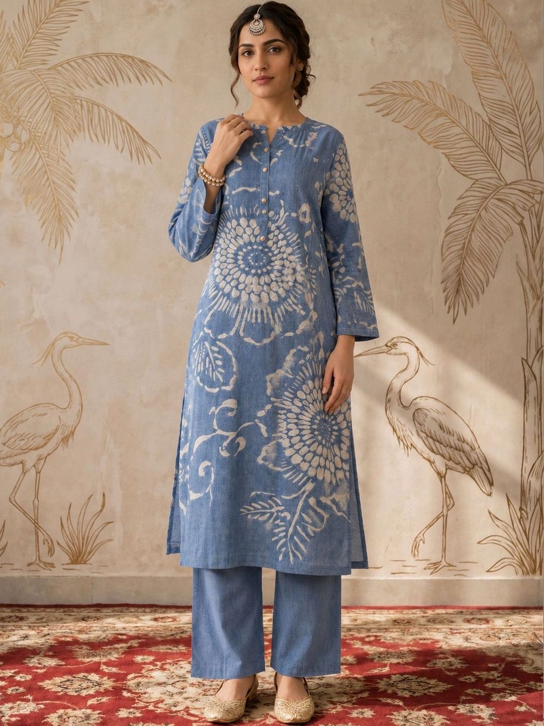Sangria Women Floral Printed Regular Kurta with Palazzos