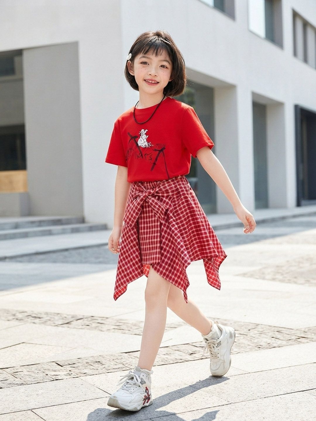 Girls Printed T-shirt with Skirt