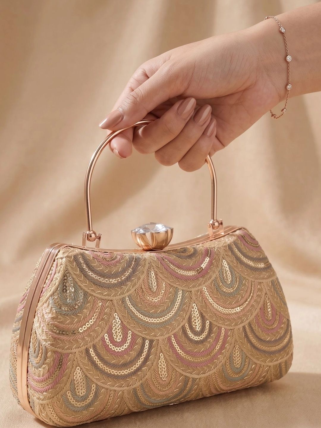 OSTY Embroidered Embellished Box Clutch