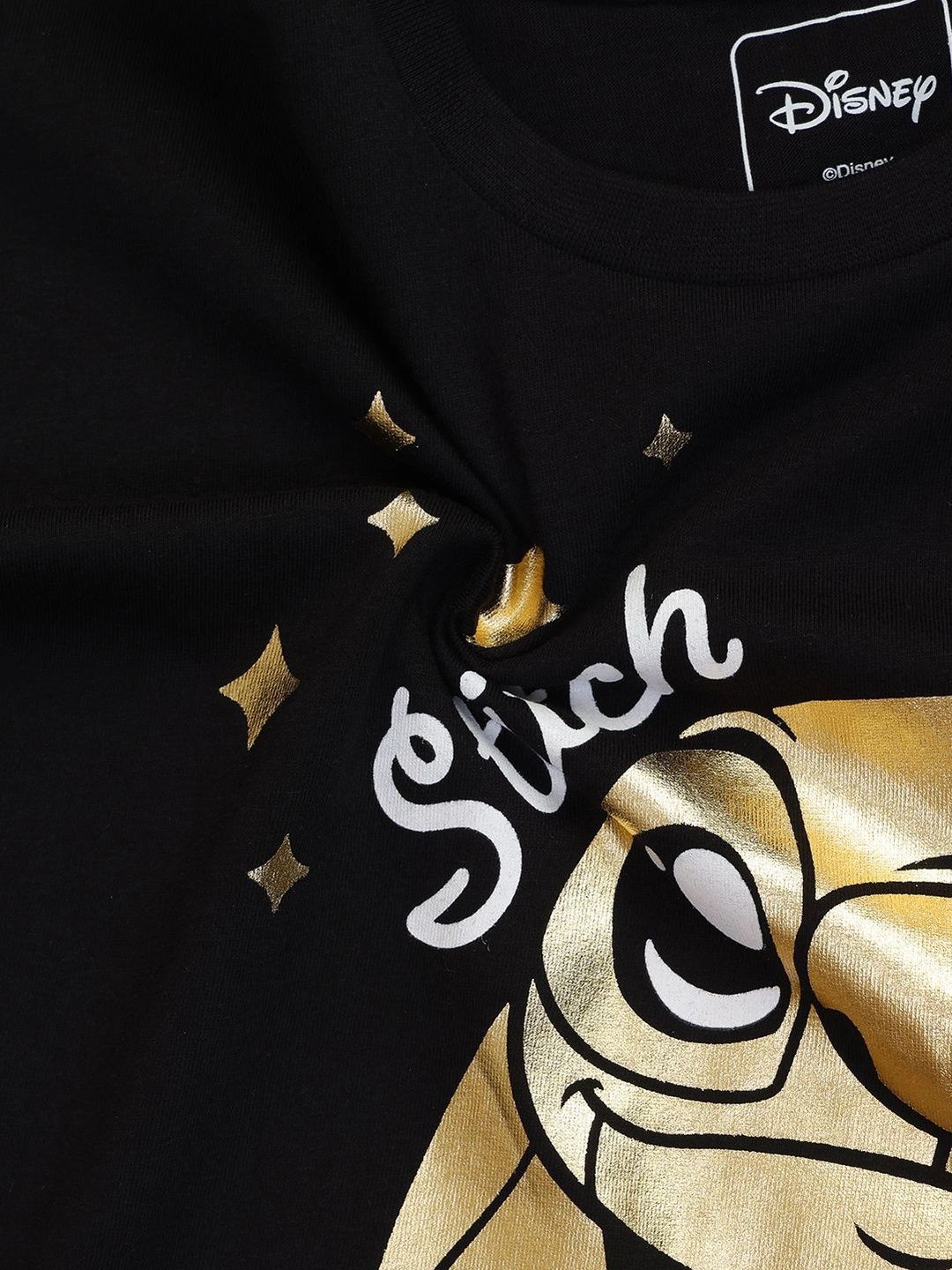 Girls Lilo & Stitch Printed Cotton Round Neck Boxy Tshirts 6