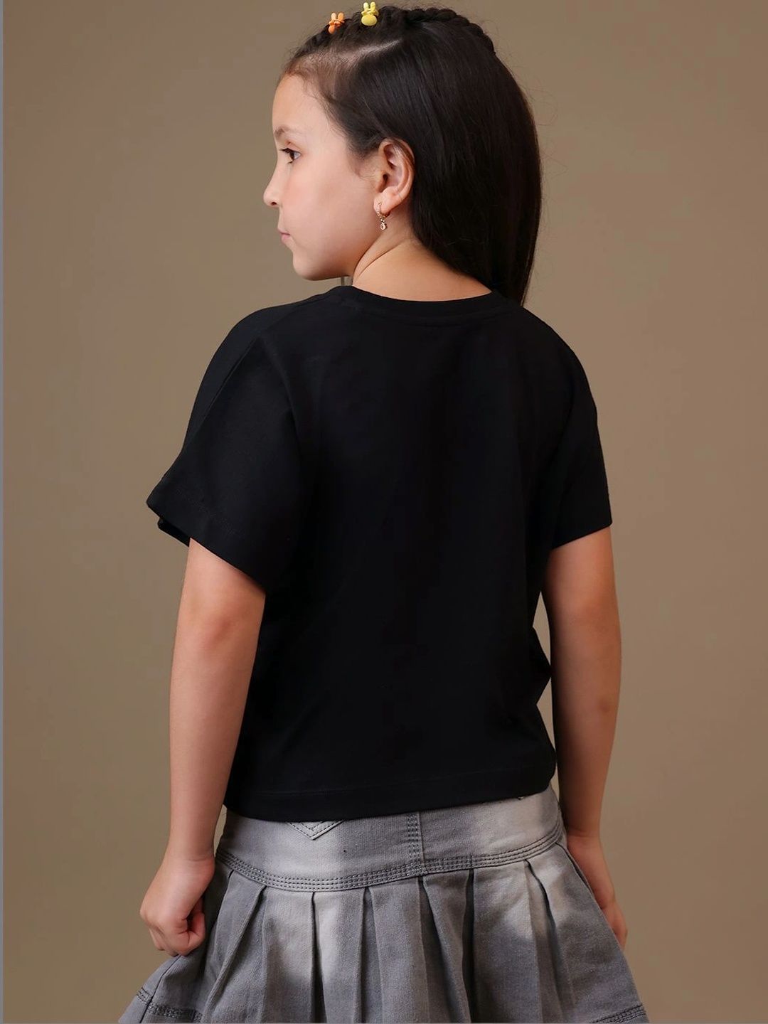 Girls Lilo & Stitch Printed Cotton Round Neck Boxy Tshirts 4