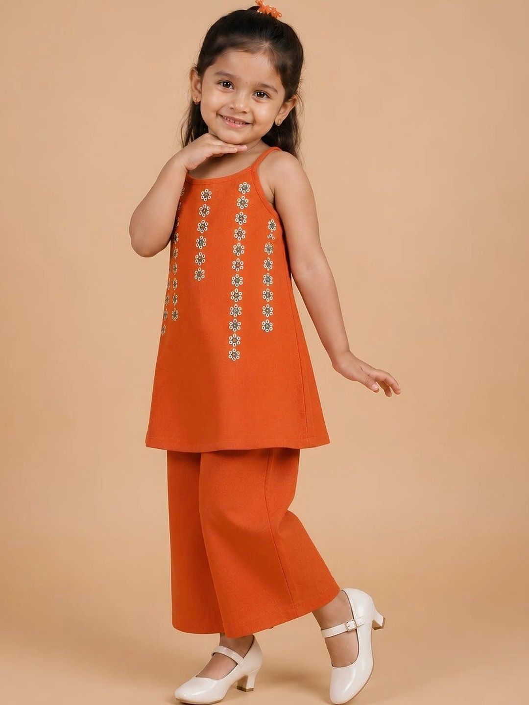 Girls Ethnic Motifs Embroidered Regular Thread Work Pure Cotton Kurta with Palazzos