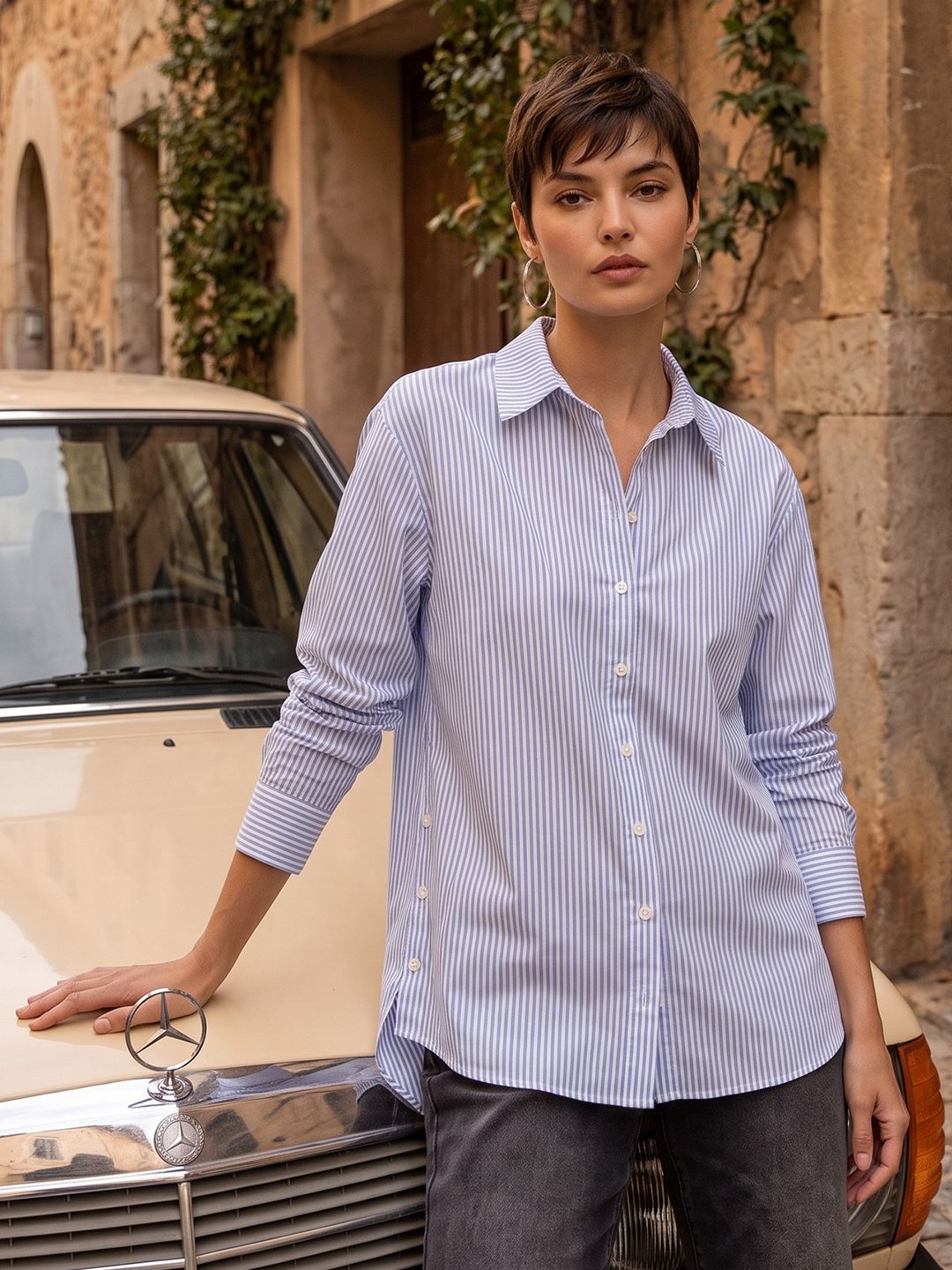 The Roadster Life Co. Vertical Striped Pure Cotton Casual Shirt
