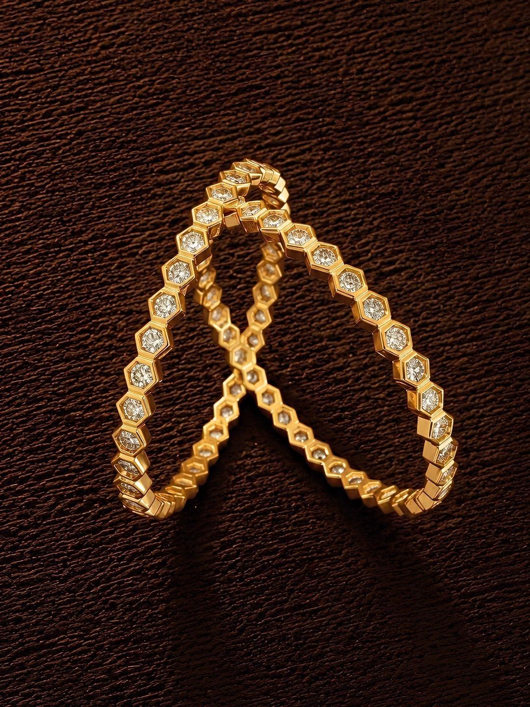 Zevarly Set Of 2 Gold-plated Cubic Zirconia-Studded Bangle