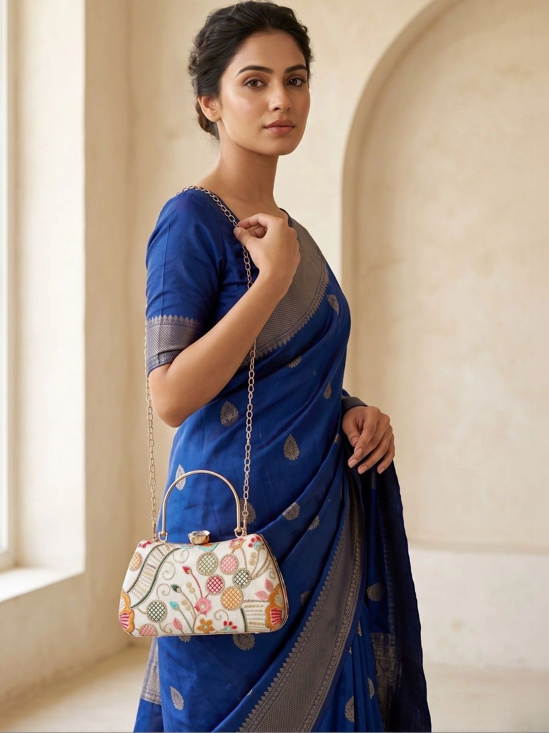 OSTY Embroidered Embellished Box Clutch