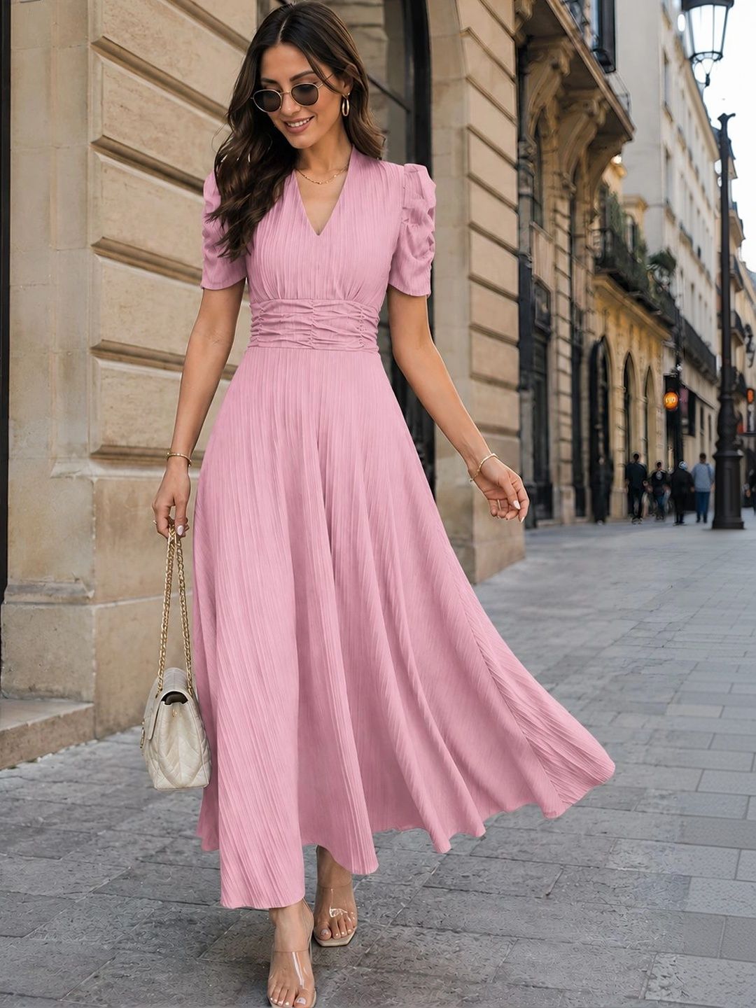 CORSICA Puff Sleeve A-Line Maxi Dress