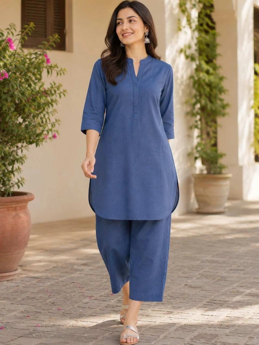 YUVVIK Cotton Solid Tunic with Trousers