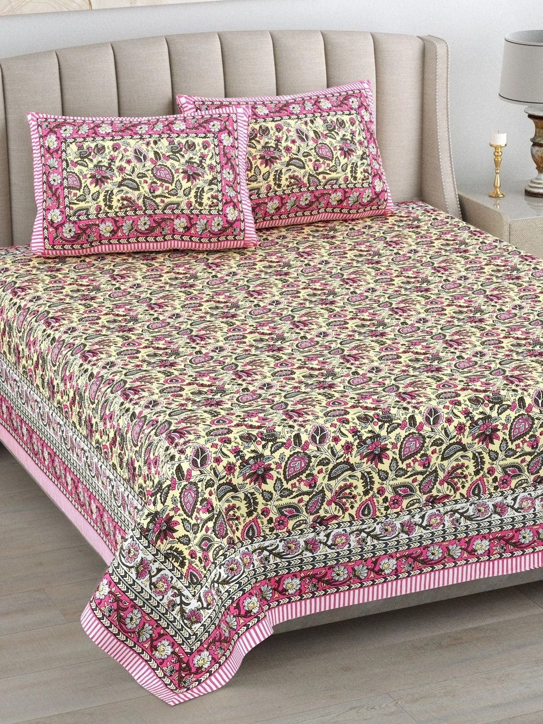 Buy FABROLI Pink Floral 300 TC King Bedsheet With 2 Pillow Covers -  - Home for Unisex