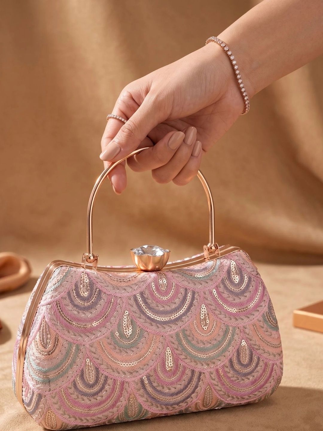OSTY Embroidered Embellished Box Clutch