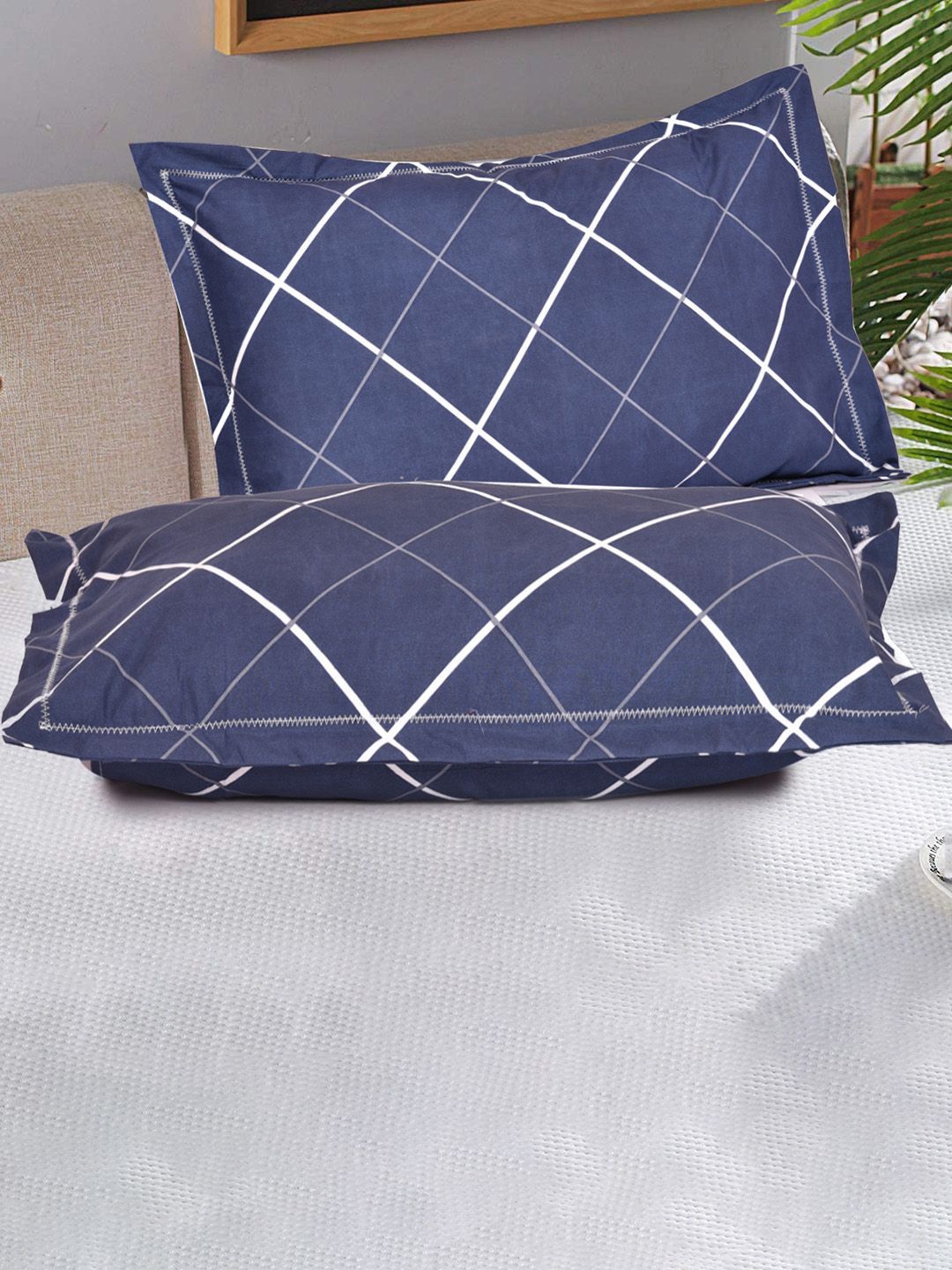 RRC Blue & White 2 Pieces Rectangle Pillow Covers
