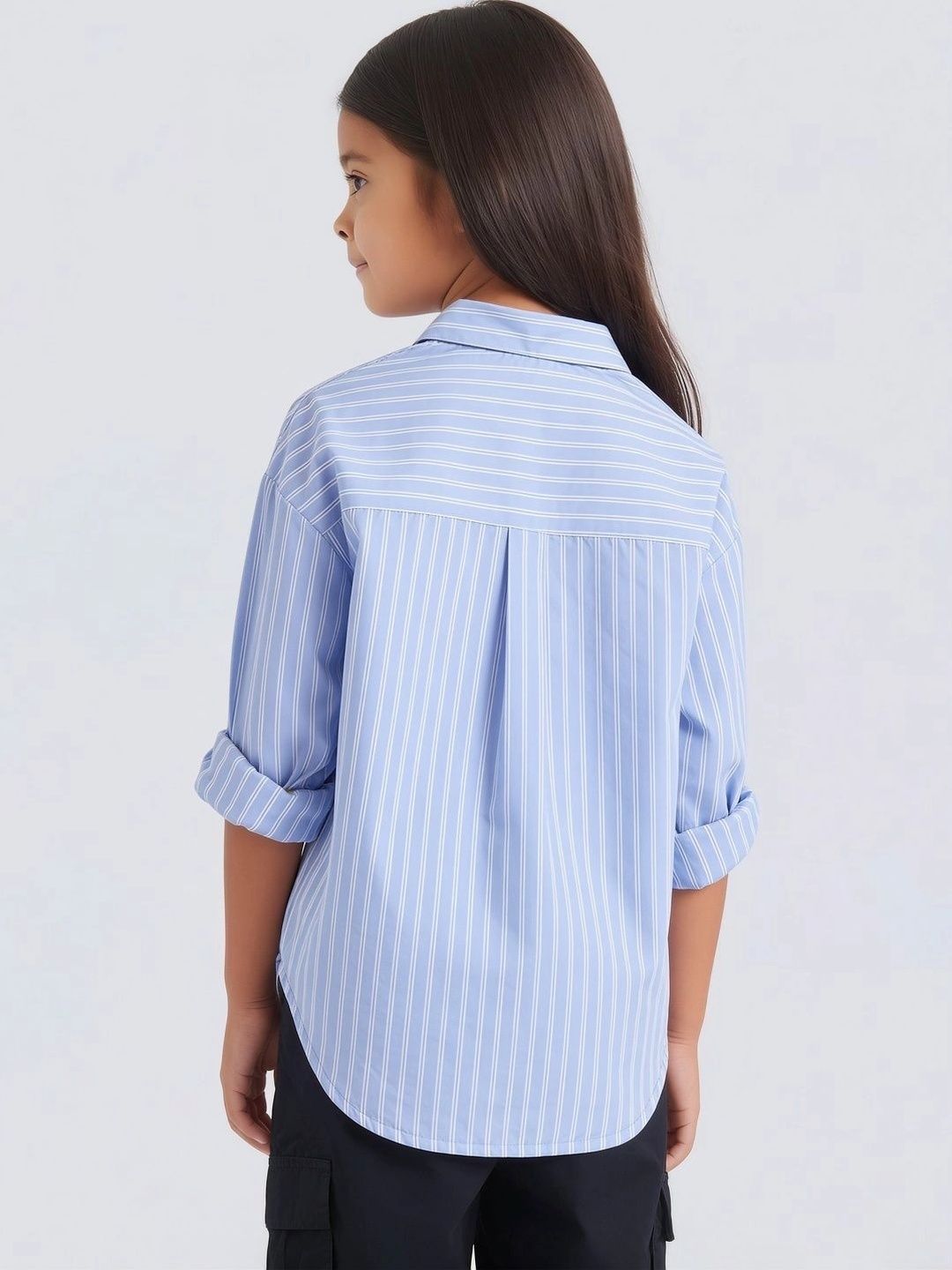 Striped Roll-Up Sleeves Cotton Top 2