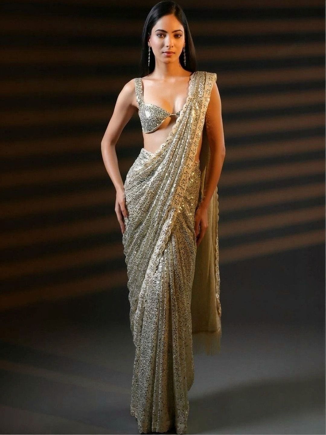 HANDME Premium Luxe Sequin Infused Saree with Unstitched Blouse