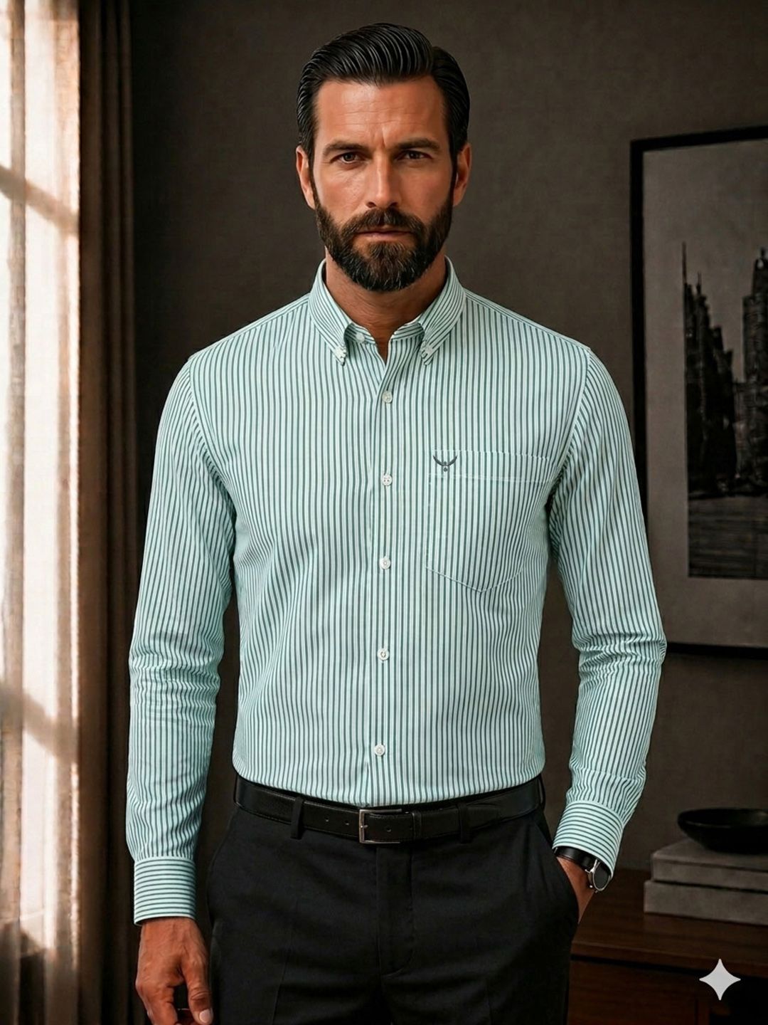 PERCH Men Slim Fit Striped Casual Shirt