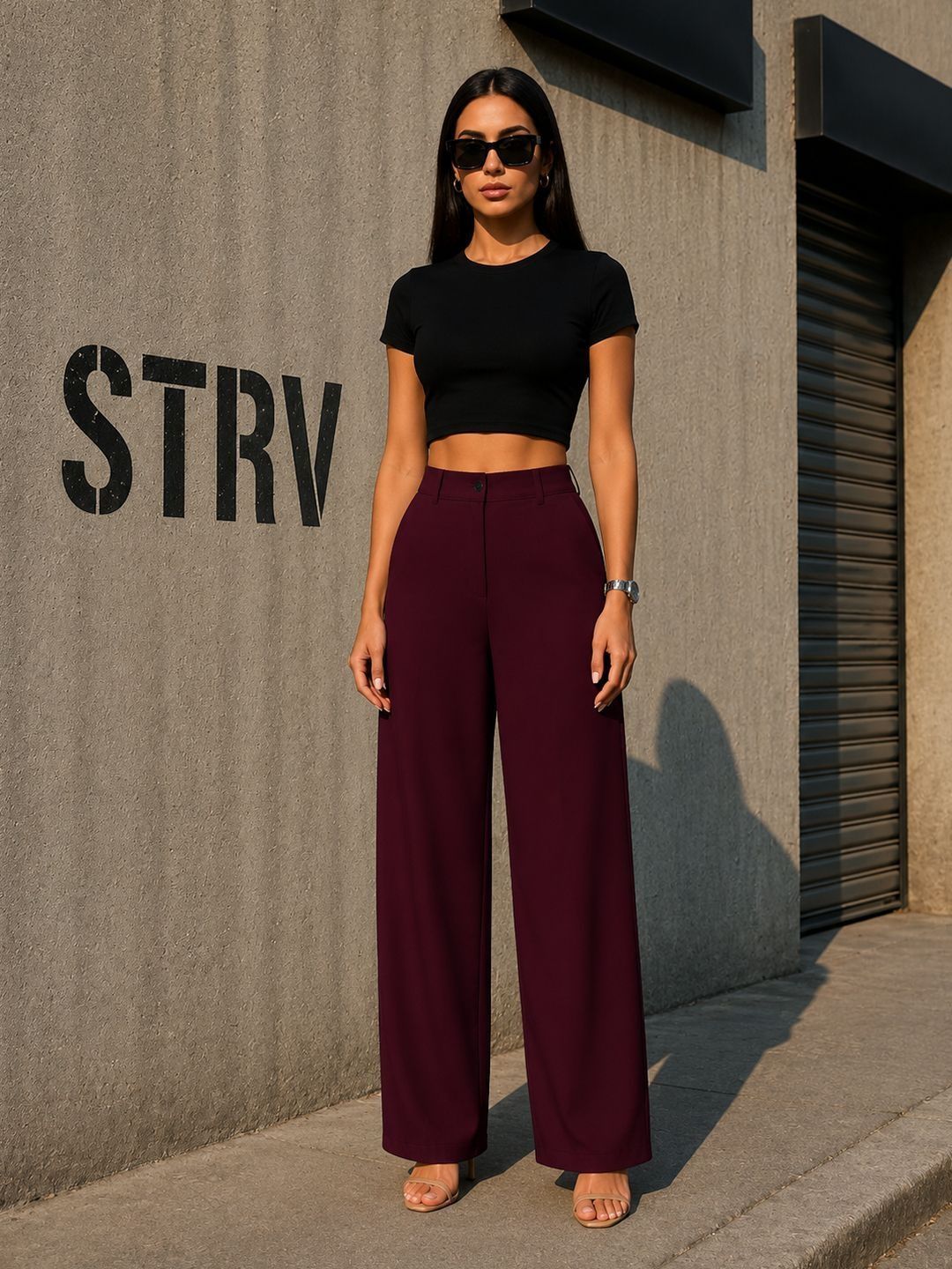 STRV Women Solid Straight Fit Trousers