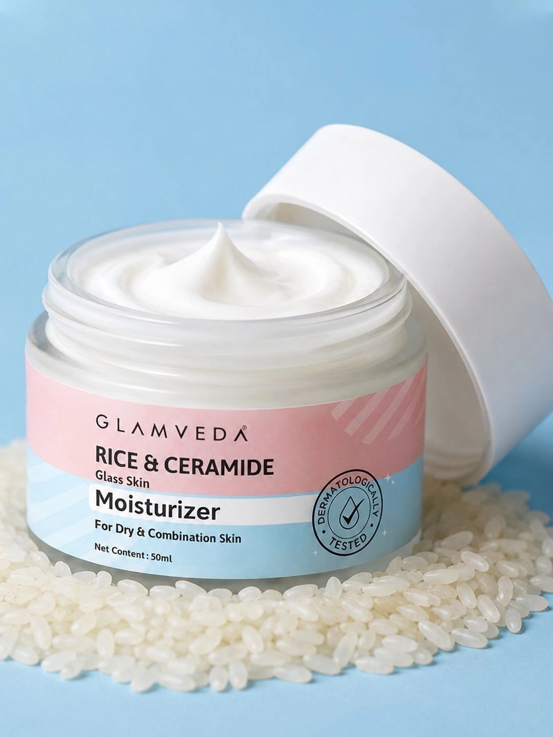 GLAMVEDA Korean Glass Skin Rice Water Cream Moisturizer for Barrier Repair & Spots - 50ml