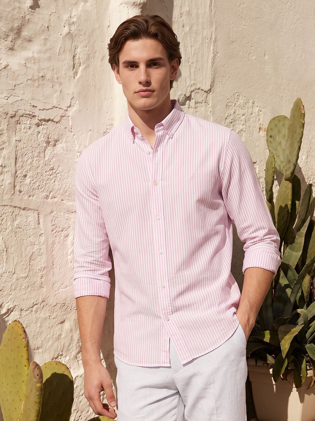 Nautica Vertical Striped Pure Cotton Casual Shirt