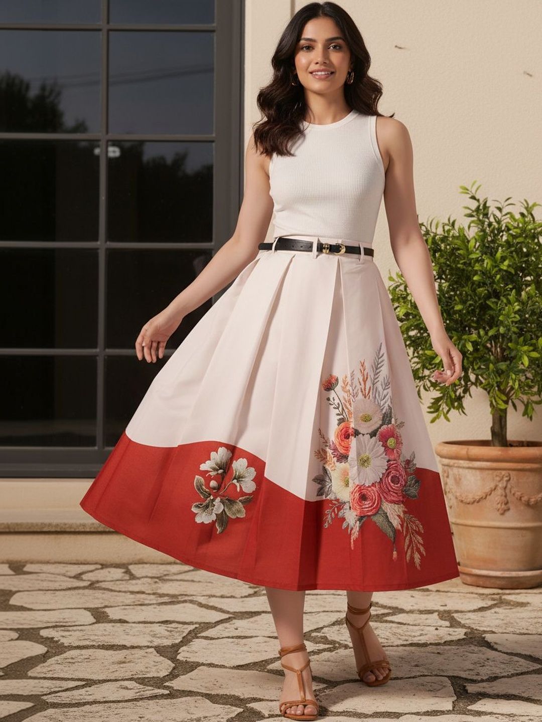 BLUE PIEGEON Women Cotton Floral Midi Fashion
