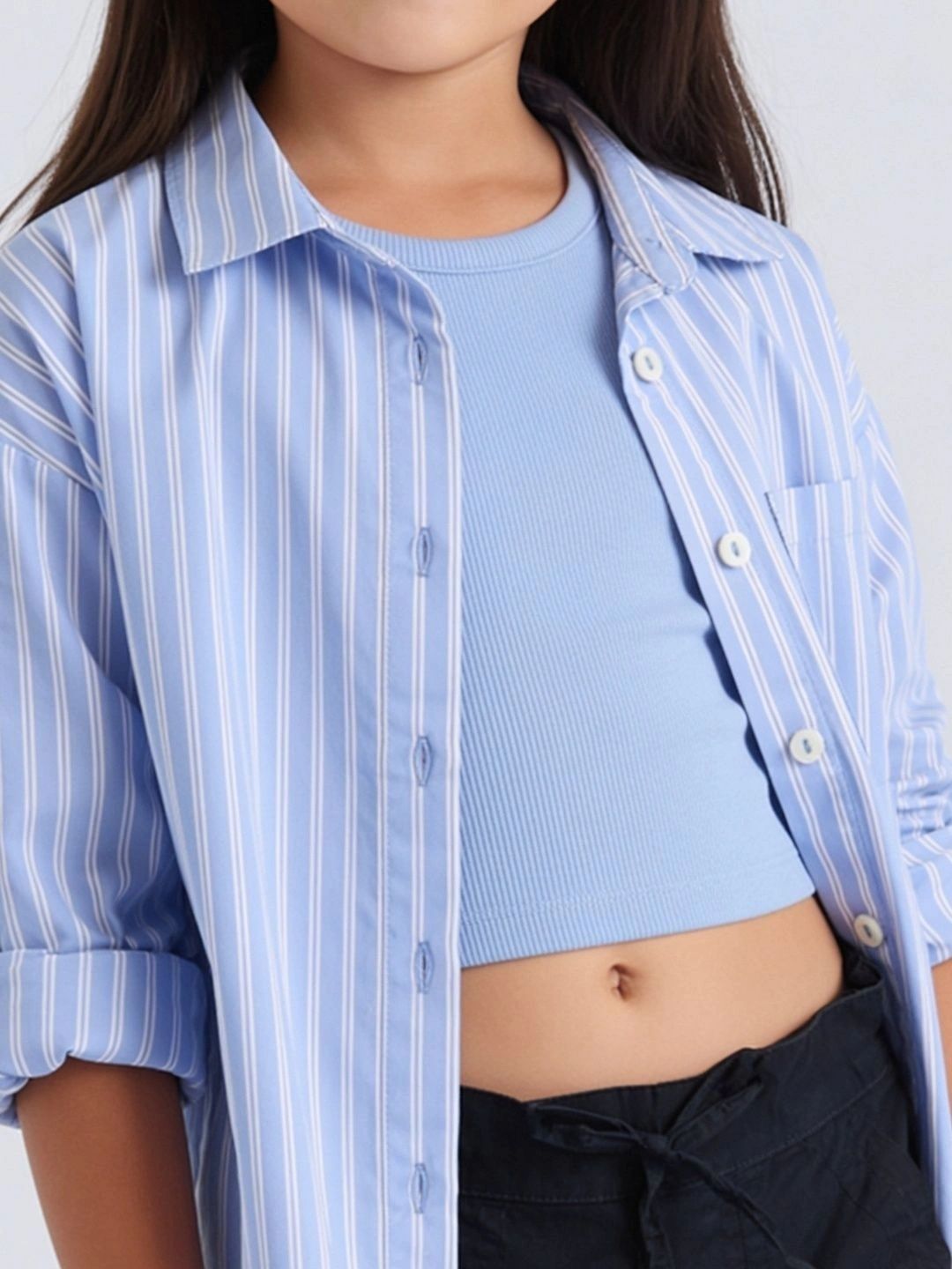Striped Roll-Up Sleeves Cotton Top 4