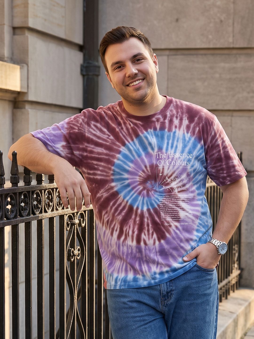 Sztori Plus Size Tie and Dye Dyed Pure Cotton T-shirt