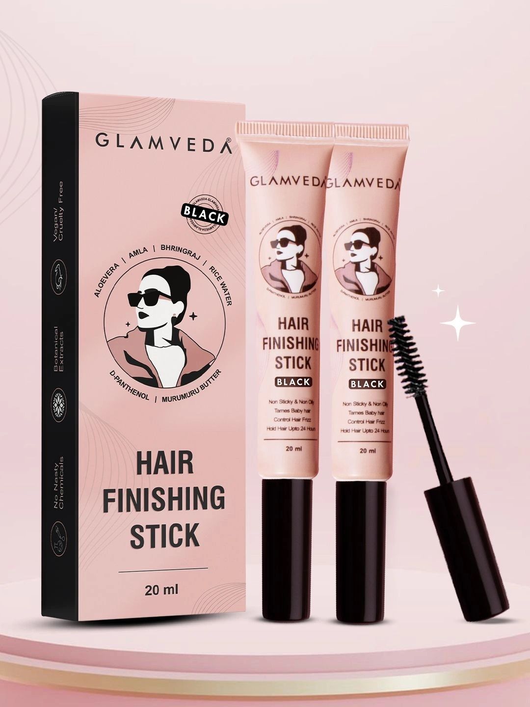 GLAMVEDA Set Of 2 Hair Finishing Gel Stick With Aloevera - 20 ml Each - Black