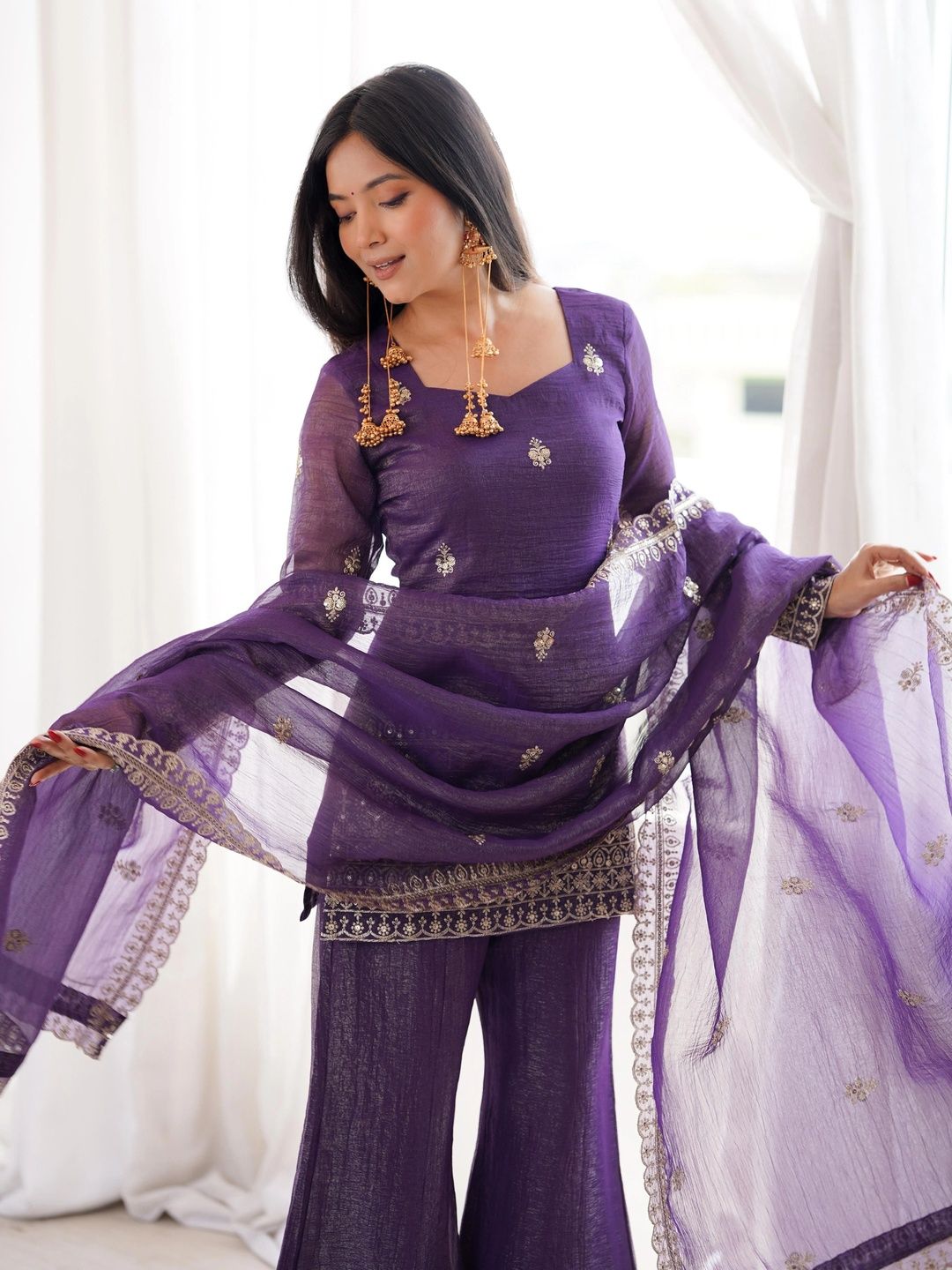 Women Ethnic Motifs Embroidered Regular Kurta with Palazzos & With Dupatta 4