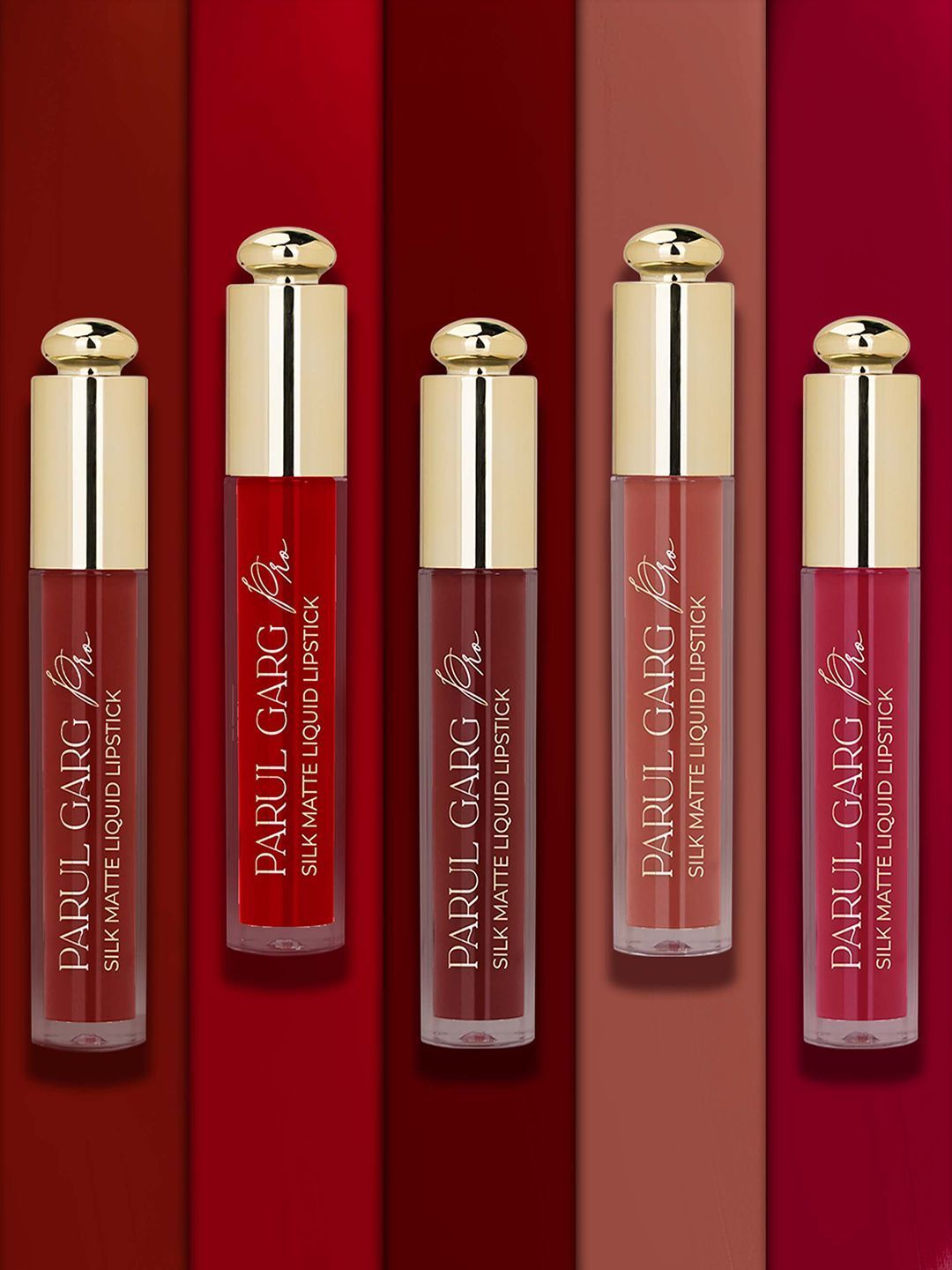 Parul Garg Set Of 5 Silk Matte Velvet Long Wear Liquid Lipstick - 3 ml Each