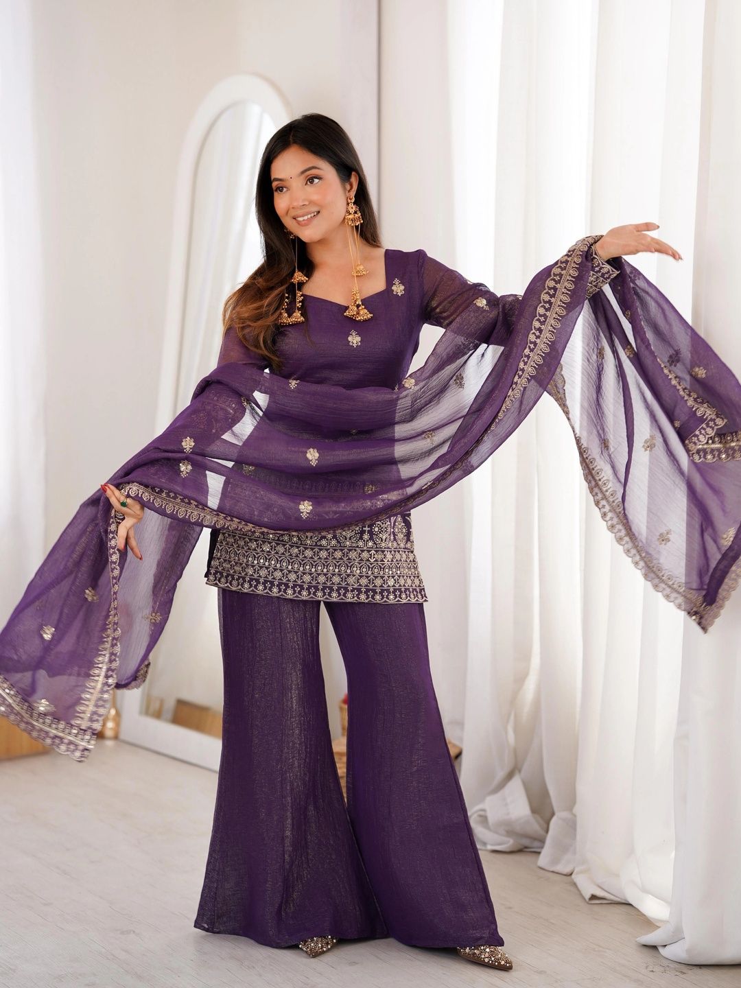 Women Ethnic Motifs Embroidered Regular Kurta with Palazzos & With Dupatta 6