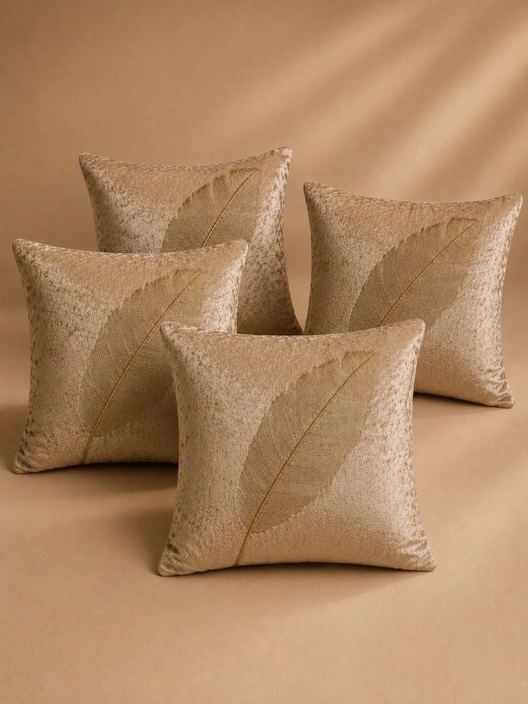VORNEXA Beige Set of 4 Velvet Square Cushion Covers