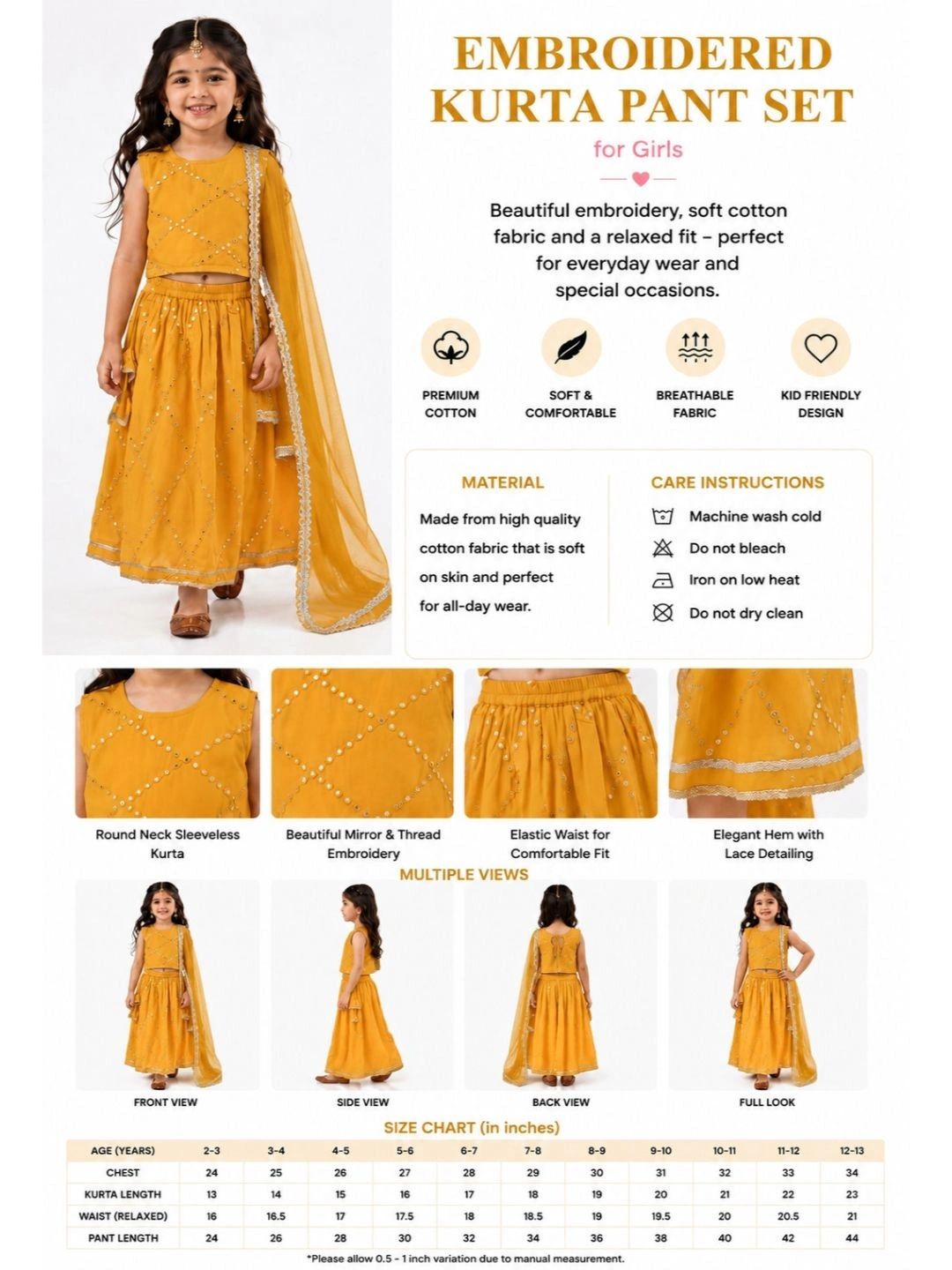 Girls Embellished Mirror Work Ready to Wear Lehenga & Blouse With Dupatta 5