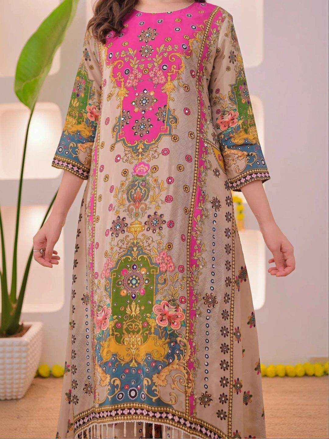 Women Ethnic Motifs Printed Regular Silk Crepe Kurta with Patiala & With Dupatta 6