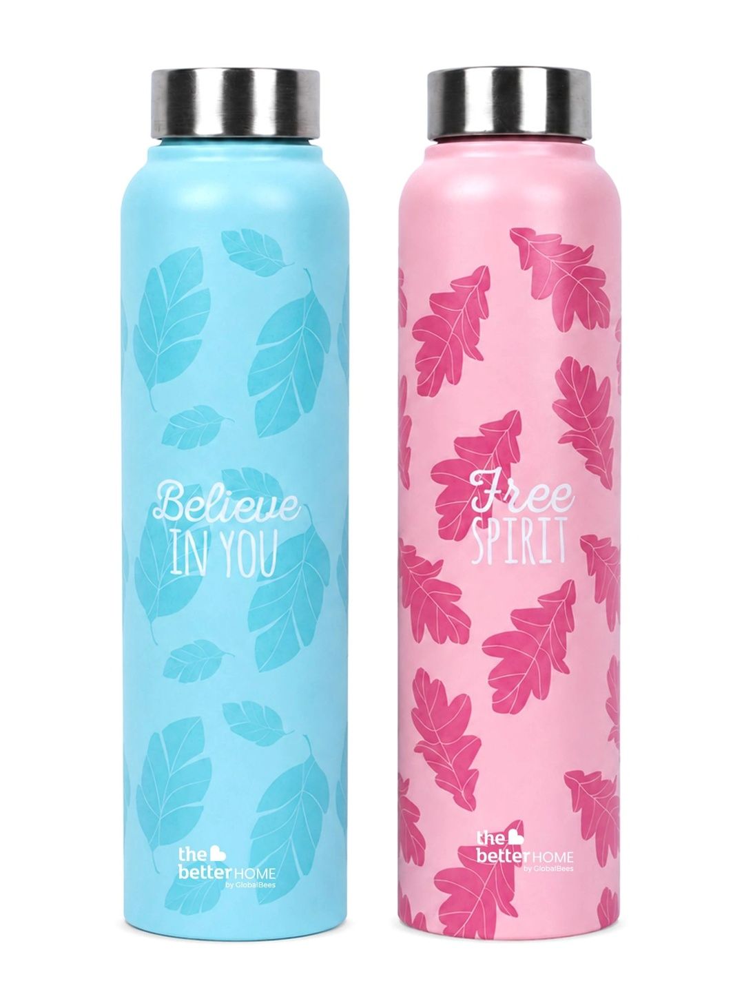 The Better Home Pink & Blue Set of 2 Stainless Steel Floral Double Wall Vacuum Water Bottle