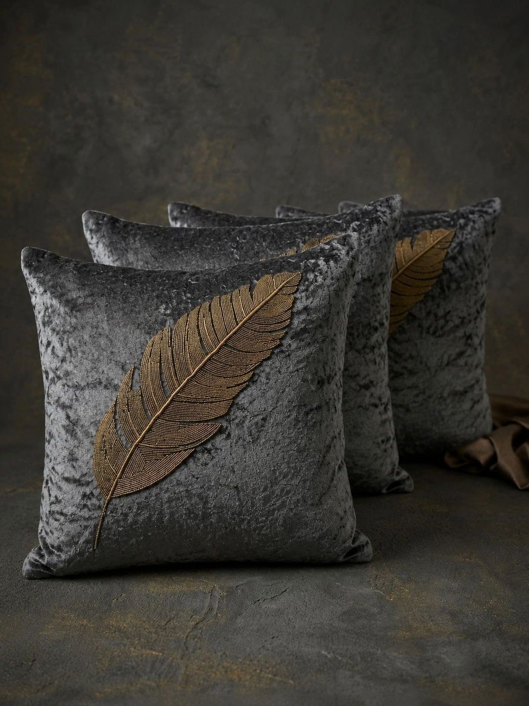 VORNEXA Grey Set of 3 Velvet Square Cushion Covers