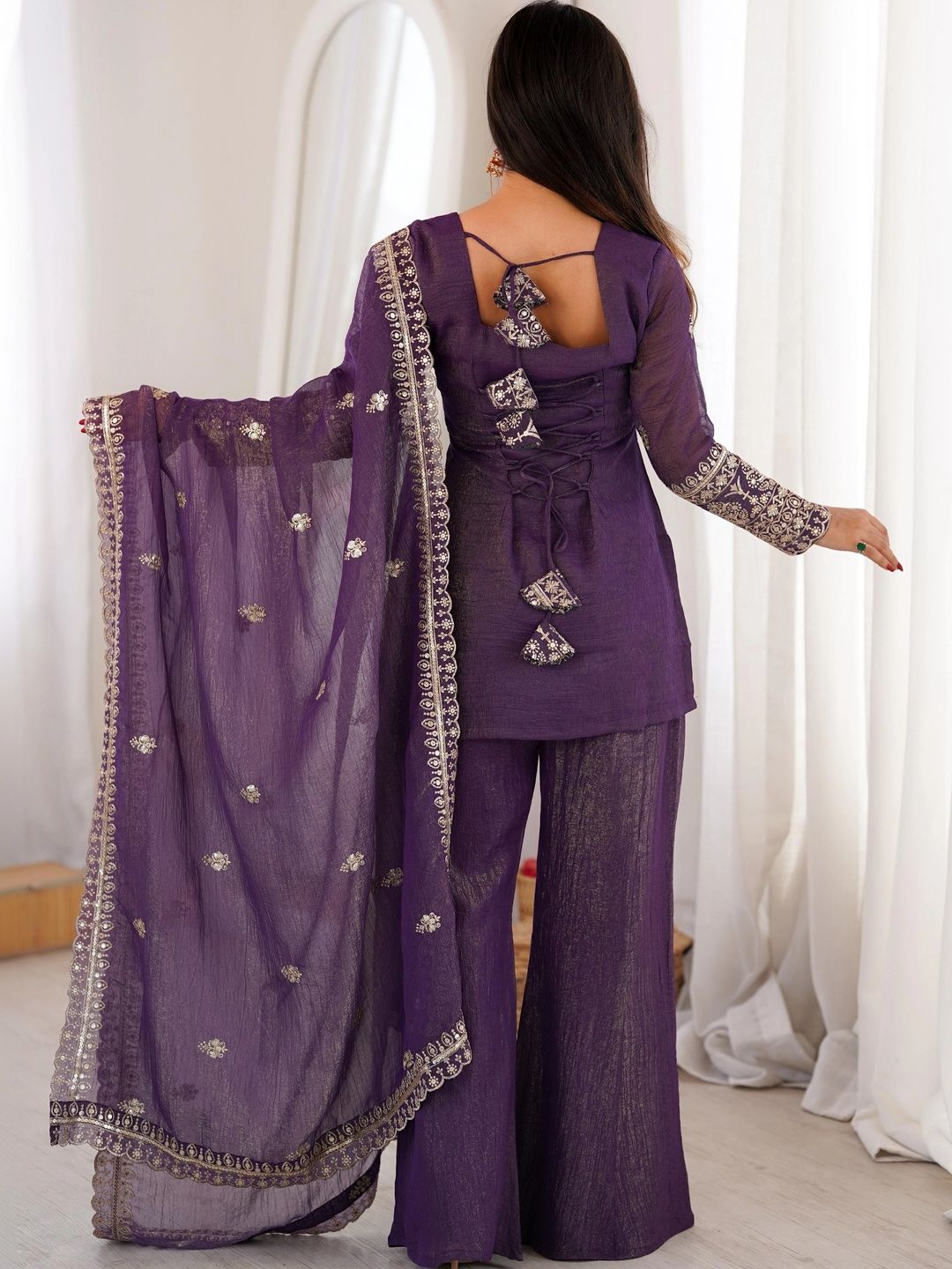 Women Ethnic Motifs Embroidered Regular Kurta with Palazzos & With Dupatta 7