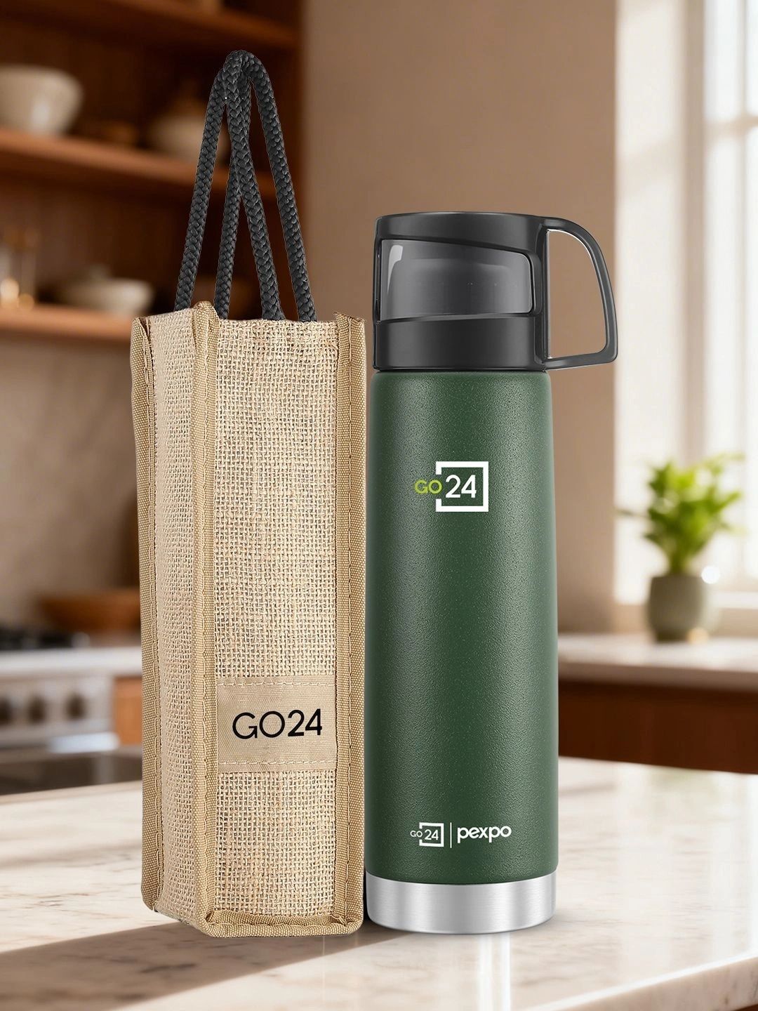 Go24 Fererro Green Solid Stainless Steel Spill Proof Flask - 500ml