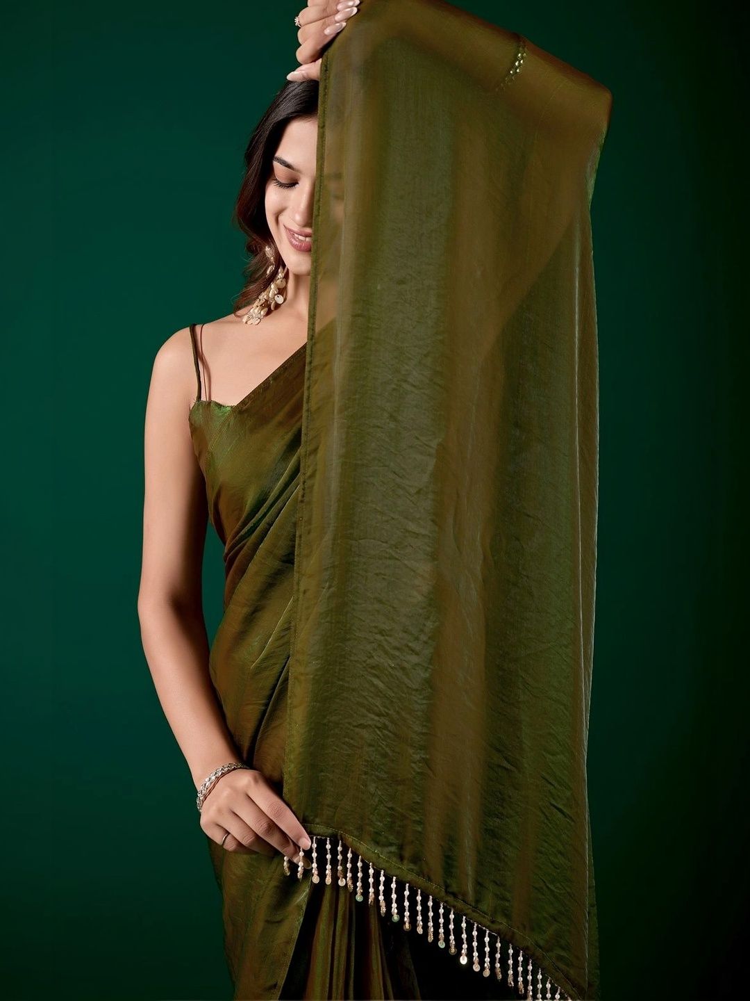 Embellished Beads and Stones Satin Ready to Wear Designer Saree 4