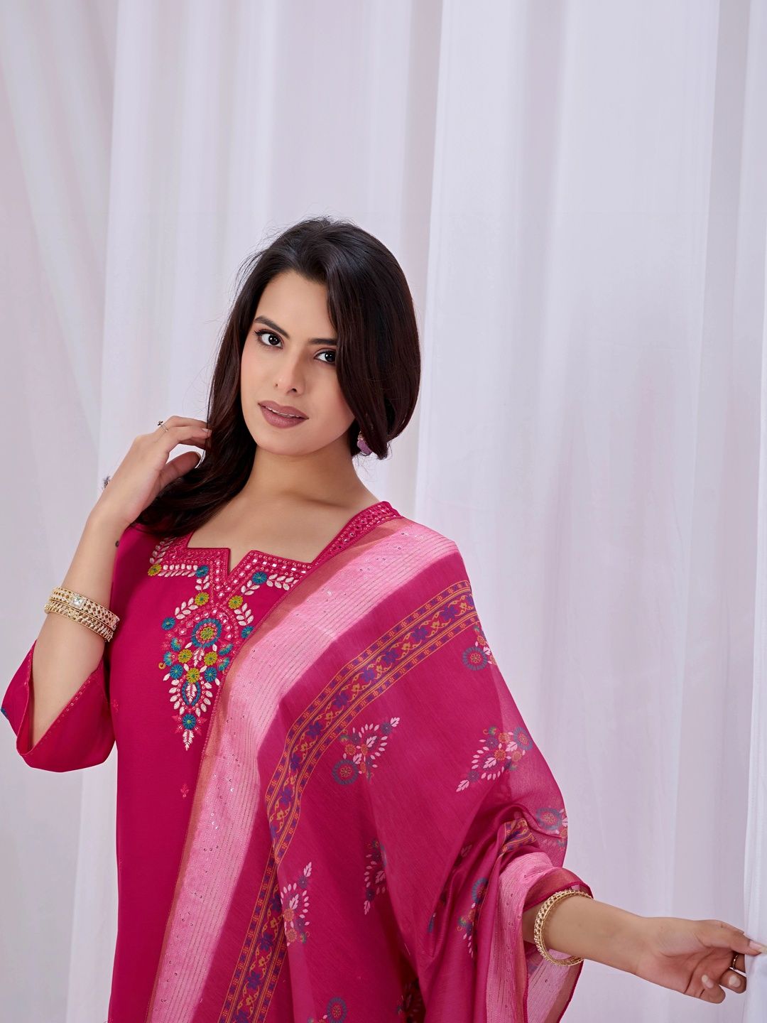 Women Ethnic Motifs Embroidered Regular Thread Work Kurta with Palazzos & With Dupatta 6
