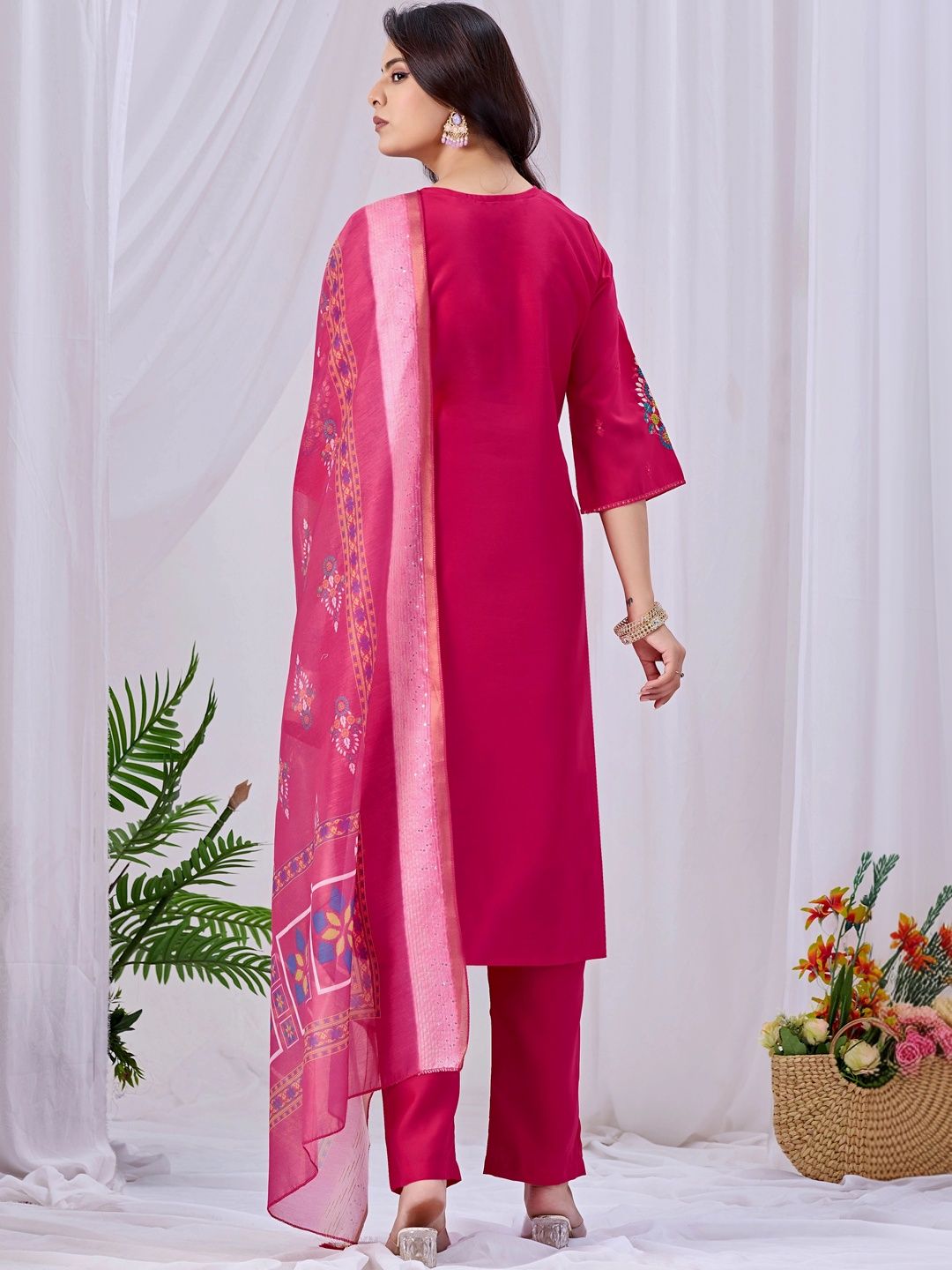Women Ethnic Motifs Embroidered Regular Thread Work Kurta with Palazzos & With Dupatta 3